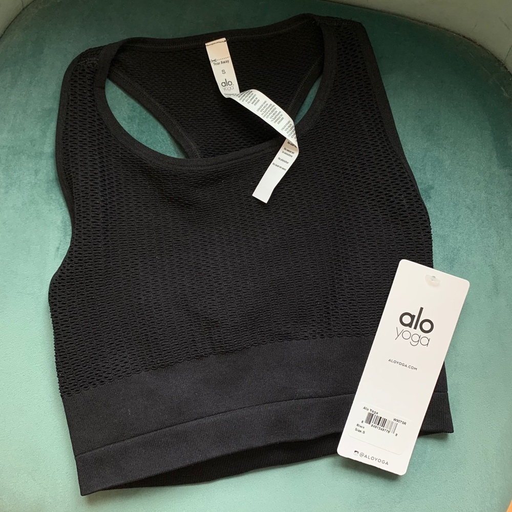 Alo Yoga Women's Bra Black Power Mesh Crop Small